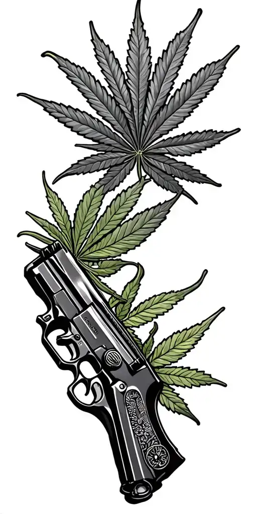guns and weed leaf tattoo design idea