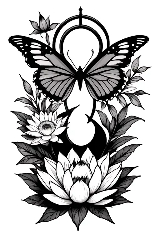 Sagittarius birth symbol with lotus flower and butterfly tattoo design idea
