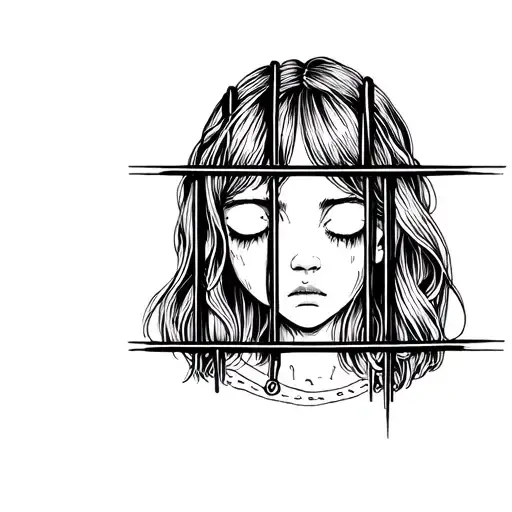 sad girl behind bars tattoo design idea