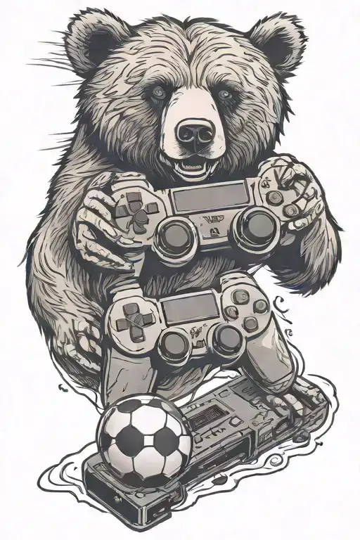 grizzly, PlayStation controller, soccer ball tattoo design idea