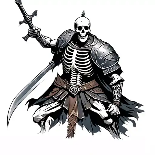 gladiator skeleton warrior wielding tattoo design idea