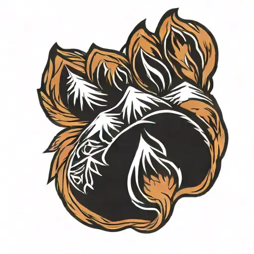 bear paw with mountain and bear inside paw print tattoo design idea