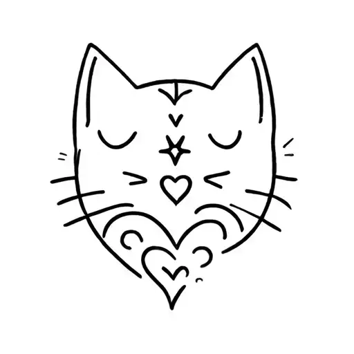 Cat, wave and heart with star tattoo design idea