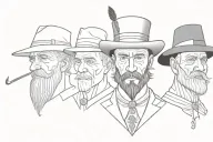3 faces, one Viking warrior, one English gentleman with a tophat and one old Indian man tattoo design idea