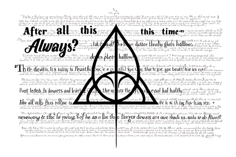 "After all this time? Always" the symbol of the deathly hallows in harry potter next to the text tattoo design idea