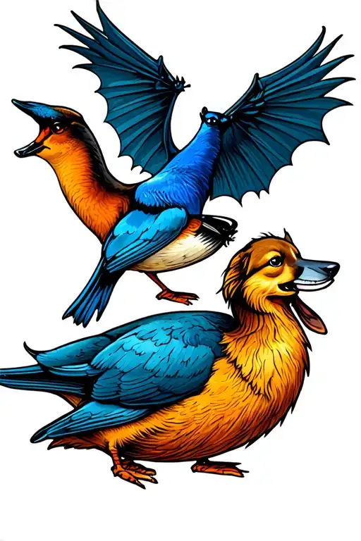 bat & duck & blue bird & dog & honey bee& wolf & buda tattoo design idea