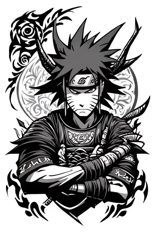 tribal naruto tattoo combing with samurai jack with patterns around the tattoo to fill from Japan  tattoo design idea