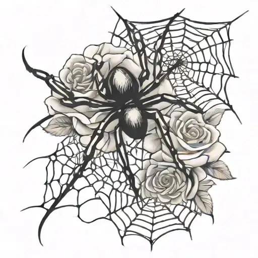 roses spider webs and spider crawling tattoo design idea