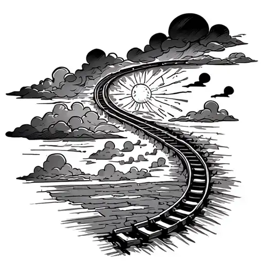 Track and clouds fly with sunbeams tattoo design idea