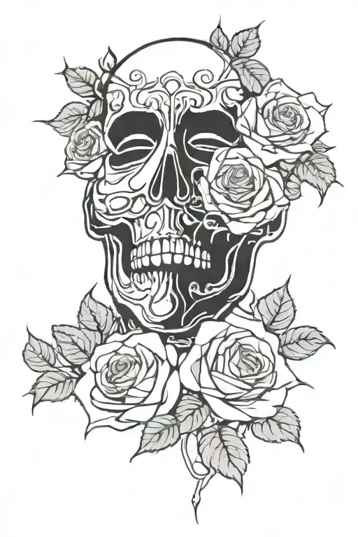 ghost face with roses intertwined tattoo design idea