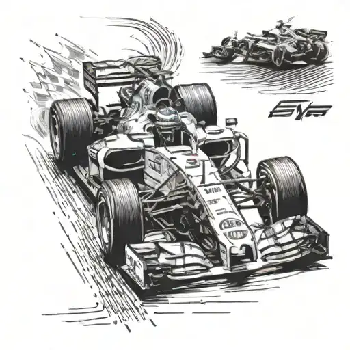 A portrait of a famous F1RA!D1 driver in action on the racetrack tattoo design idea