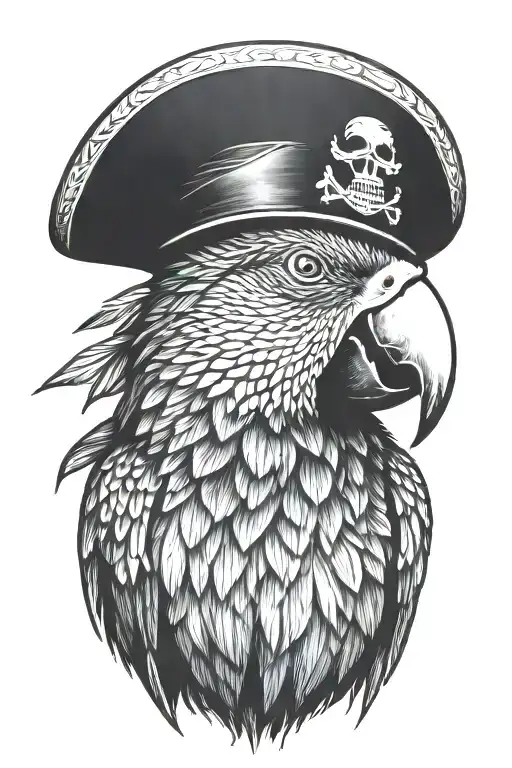 parrot with pirate hat and eye patch  tattoo design idea