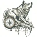Clock, wolf, compass tattoo design idea