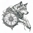 Clock, wolf, compass tattoo design idea