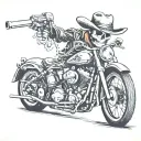 Skeleton in a Harley Davidson motorcycle with cowboy hat  tattoo design idea