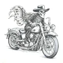 Skeleton in a Harley Davidson motorcycle with cowboy hat  tattoo design idea