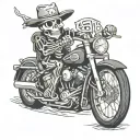 Skeleton in a Harley Davidson motorcycle with cowboy hat  tattoo design idea