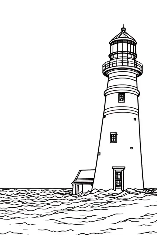 Lighthouse near ocean background tattoo design idea