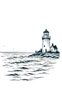Lighthouse near ocean background tattoo design idea