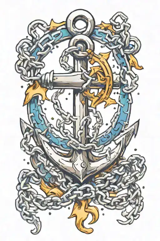 anchor and broken chains breaking and bursting tattoo design idea
