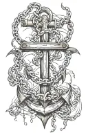 anchor and broken chains breaking and bursting tattoo design idea