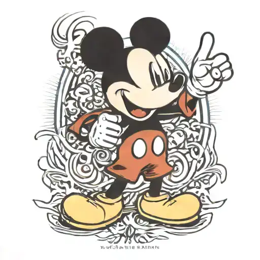 Mickey Mouse with his mid reflecting your mantra of not giving a fuck, with his middle finger up  tattoo design idea