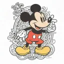 Mickey Mouse with his mid reflecting your mantra of not giving a fuck, with his middle finger up  tattoo design idea