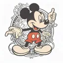 Mickey Mouse with his mid reflecting your mantra of not giving a fuck, with his middle finger up  tattoo design idea