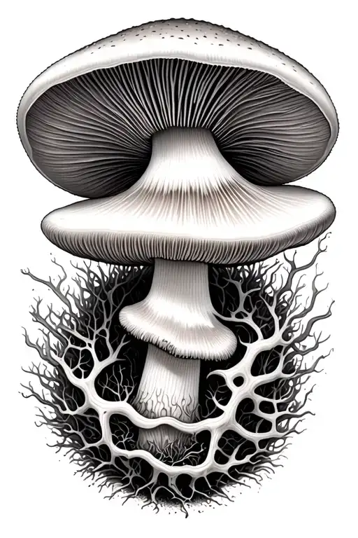 mushroom with mycelium network from bottom tattoo design idea