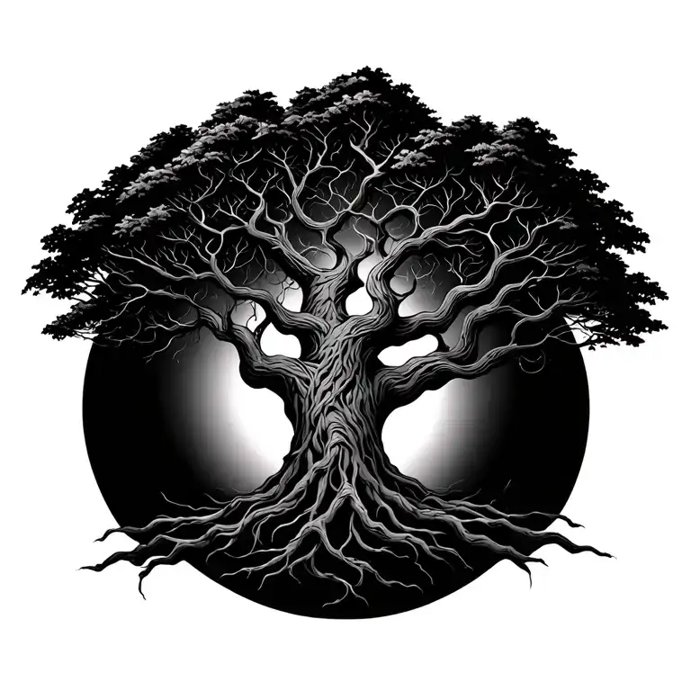 big entangled tree on the back tattoo tattoo design idea