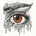 Realistic human eye crying blood and melting tattoo design idea
