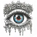 Realistic human eye crying blood and melting tattoo design idea