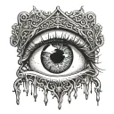 Realistic human eye crying blood and melting tattoo design idea