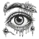 Realistic human eye crying blood and melting tattoo design idea