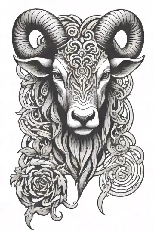 bulls head main feature & ram with Gemini symbol intertwined tattoo design idea