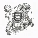 Two apes wearing astronaut lost in space tattoo design idea