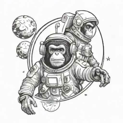 Two apes wearing astronaut lost in space tattoo design idea