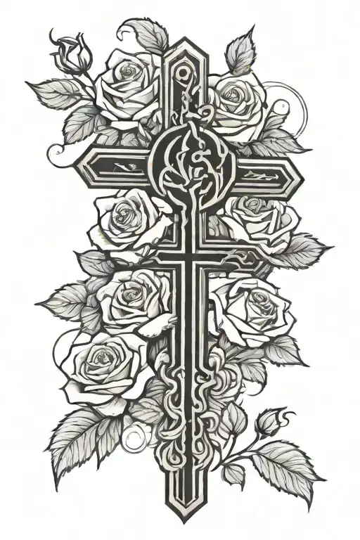 cross with roses tattoo design idea