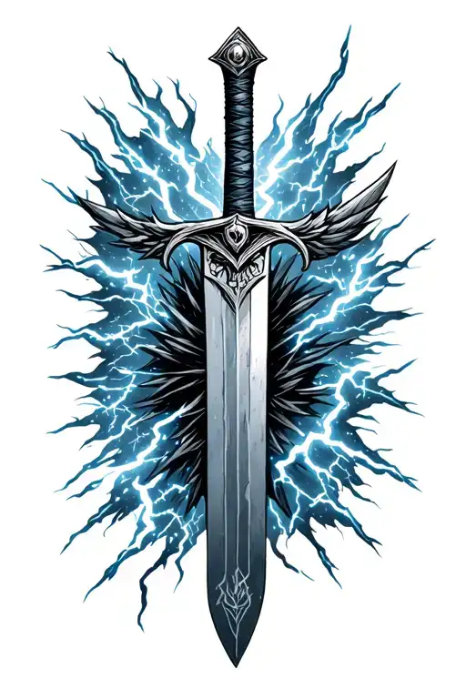 Percy Jackson Sword with lightning behind it from top right tattoo design idea