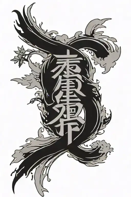 a Japanese symbol of quiet strength surrounded by the values ​​of the Moral Code of Judo in Japanese tattoo design idea