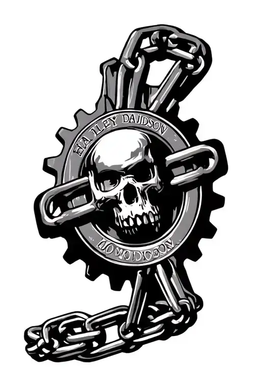 Harley davidson motorcycle  sprocket  and chain prison style tattoo design idea