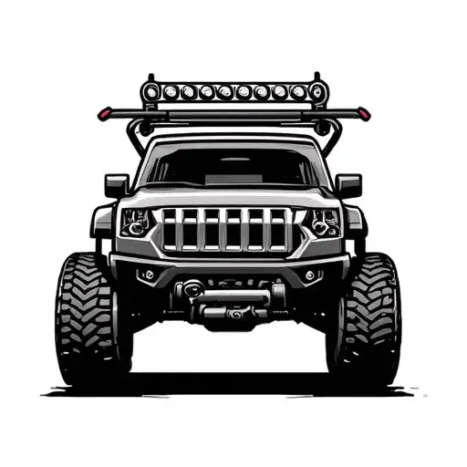 Line art off-road shock absorber, bullbar, winch. Simple outline. tattoo design idea
