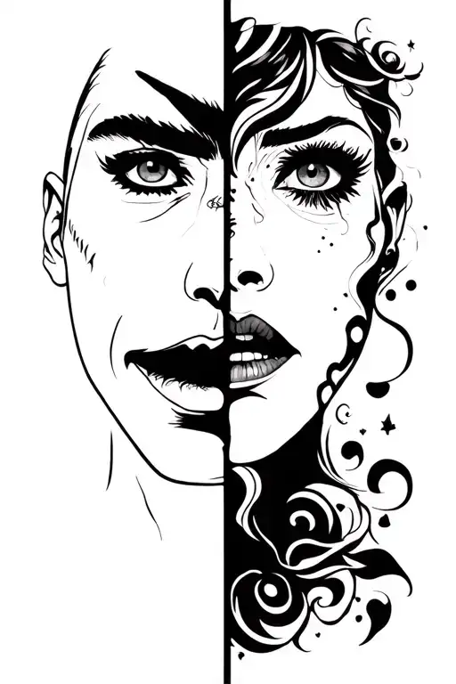 split personality happy sad tattoo design idea