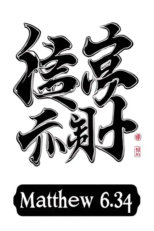 japanese kanji with the bible verse matthew 6:34 tattoo design idea