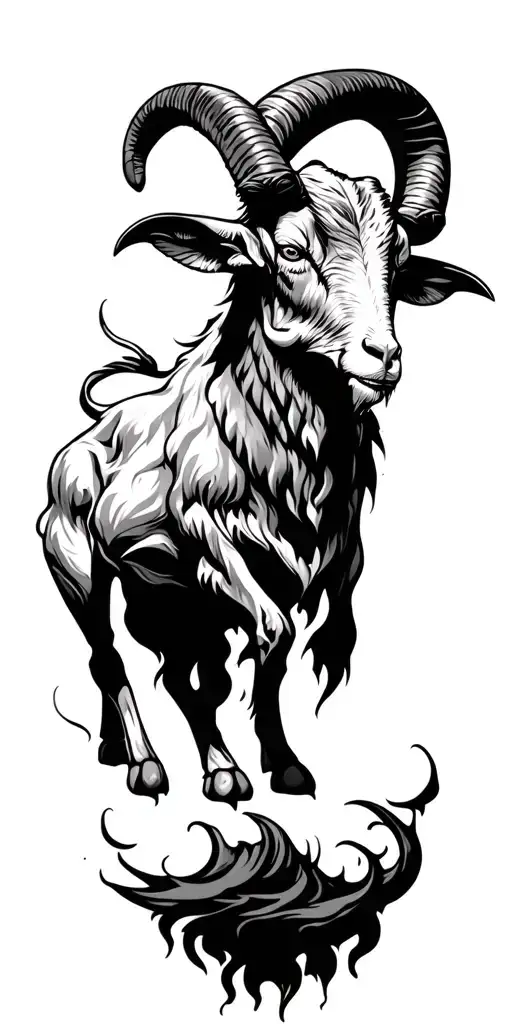aries, demonic goat surrounded tattoo design idea