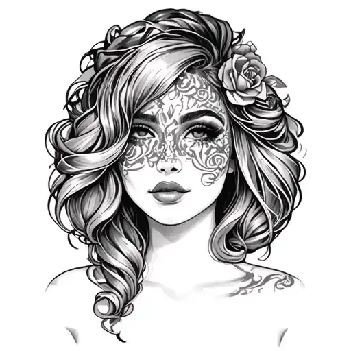 lady with titties tattoo design idea