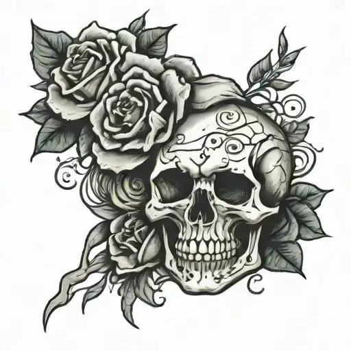 Cracked Skull surrounded tattoo design idea
