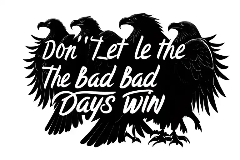 "Don't let the bad days win" in interesting, easily legible font accompanied by solid black silhouettes of four eagles tattoo design idea