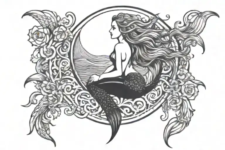 mermaid full moon tattoo design idea