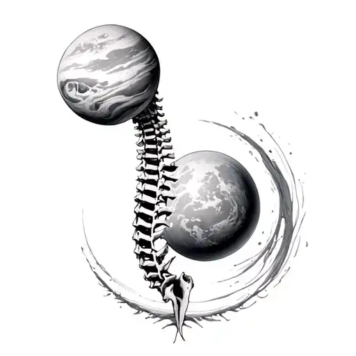 spinal cord and planet surrounded tattoo design idea